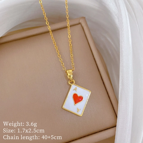 Titanium Steel Square Red Heart A Oil Drop Πολυτελές κολιέ με διαμάντια για γυναίκες Ευέλικτη αλυσίδα κλείδας Αλυσίδα από τιτάνιο χάλυβα