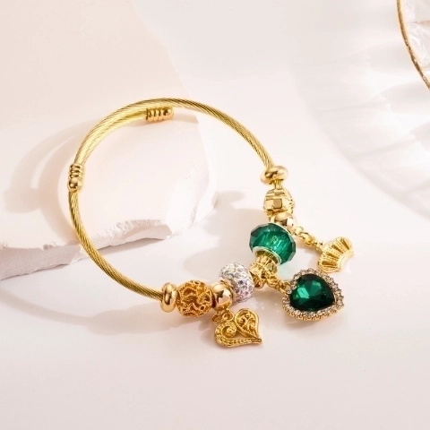 Καλλιτεχνικό λαμπερό σχήμα καρδιάς 304 από κράμα ανοξείδωτου επιχρυσωμένο βραχιόλι στρας χύμα