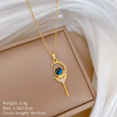 Κολιέ από τιτάνιο χάλυβα χαλκού Micro Inlaid για γυναίκες Χαλκός Micro Inlaid Real Επιχρυσωμένο Απλό Ig Exquisite αλυσίδα λαιμού με αλυσίδα κλείδας3