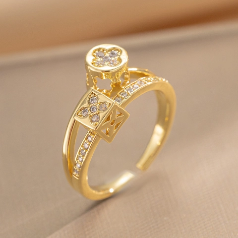 Μέτρια πολυτελή στρογγυλά γεωμετρικά δαχτυλίδια από τιτάνιο χάλυβα 18 καρατίων