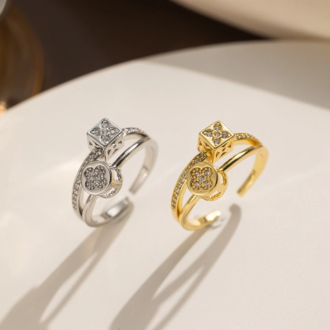 Μέτρια πολυτελή στρογγυλά γεωμετρικά δαχτυλίδια από τιτάνιο χάλυβα 18 καρατίων2