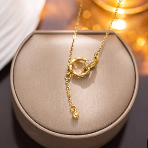 Μέτρια πολυτελής έλλειψη στρογγυλά γεωμετρικά κολιέ από ανοξείδωτο ατσάλι 18 καρατίων επιχρυσωμένα