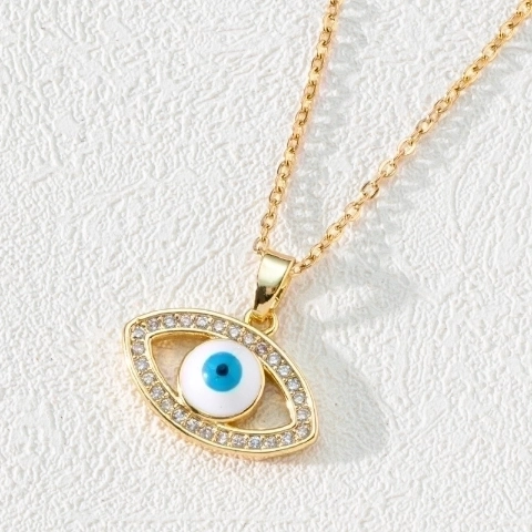 Μόδα Devil’s Eye Χάλκινο Επιχρυσωμένο Ζιργκόν Κρεμαστό Κολιέ