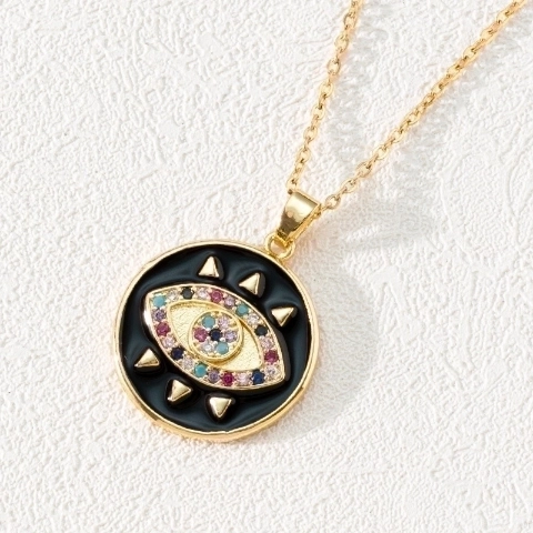 Μόδα Devil’s Eye Χάλκινο Επιχρυσωμένο Ζιργκόν Κρεμαστό Κολιέ Χύμα2