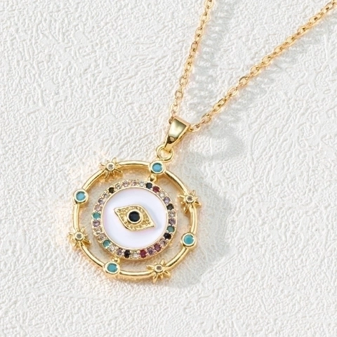 Μόδα Devil’s Eye Χάλκινο Επιχρυσωμένο Ζιργκόν Κρεμαστό Κολιέ2