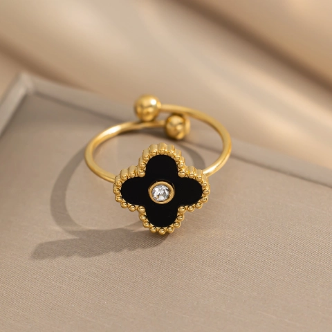 Τετράφυλλα Τριφύλλι Μόδα Δαχτυλίδια Ηλεκτρολυτικής Επιμετάλλωσης από Τιτάνιο Χάλυβα2