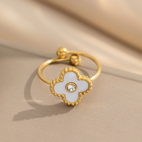 Τετράφυλλα Τριφύλλι Μόδα Δαχτυλίδια Ηλεκτρολυτικής Επιμετάλλωσης από Τιτάνιο Χάλυβα3