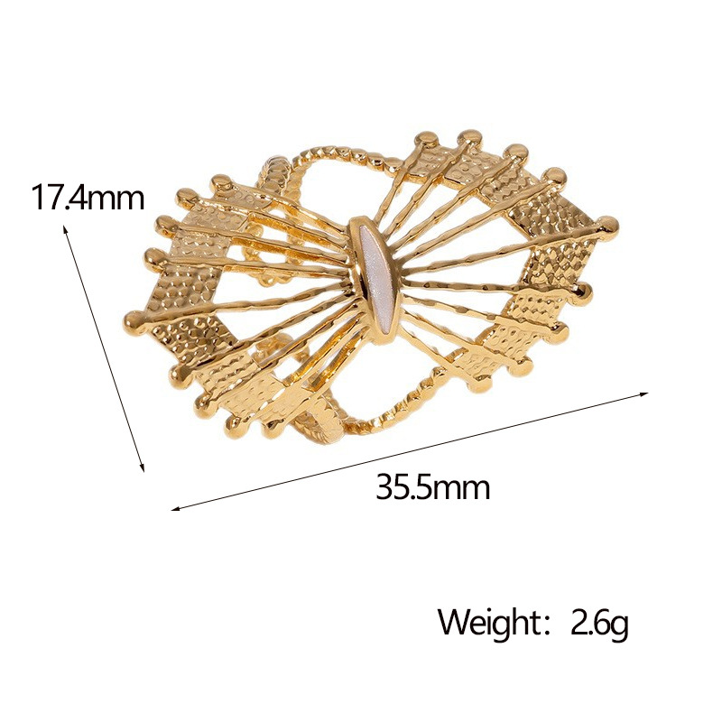 Vintage δαχτυλίδι από τιτάνιο σε σχήμα βεντάλιας, κοίλο, ρυθμιζόμενο, γαλλικού τύπου, από ανοξείδωτο ατσάλι, επιχρυσωμένο, για γυναίκες3