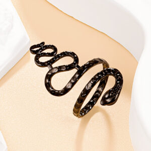 Ανοιχτό δαχτυλίδι Εκφραστικό φίδι από ανοξείδωτο ατσάλι μαύρο