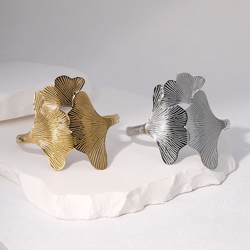 Βραχιόλι από ανοξείδωτο ατσάλι με σχέδιο τιτανίου και ατσάλι, βραχιόλι από φύλλο ginkgo, υψηλής ποιότητας βραχιόλι