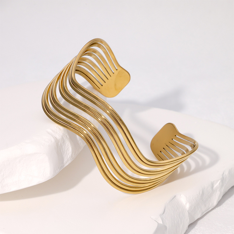 Βραχιόλι με γεωμετρικές γραμμές και μινιμαλιστικό στυλ, μινιμαλιστικό βραχιόλι από ανοξείδωτο ατσάλι Ig για γυναίκες