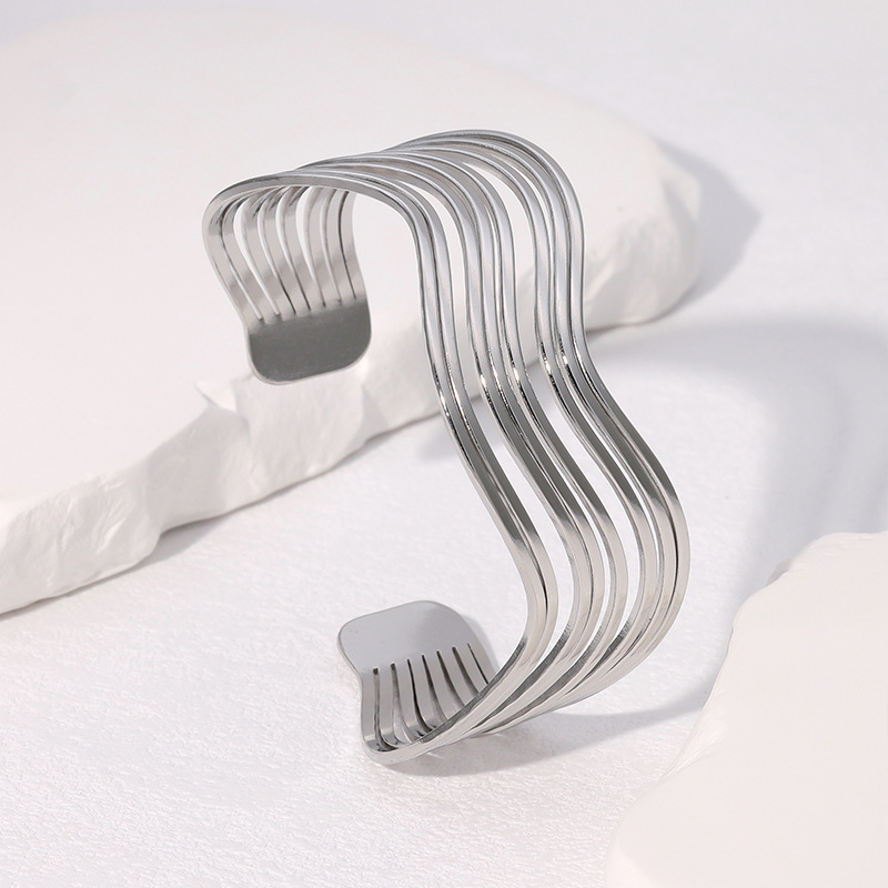 Βραχιόλι με γεωμετρικές γραμμές και μινιμαλιστικό στυλ, μινιμαλιστικό βραχιόλι από ανοξείδωτο ατσάλι Ig για γυναίκες2