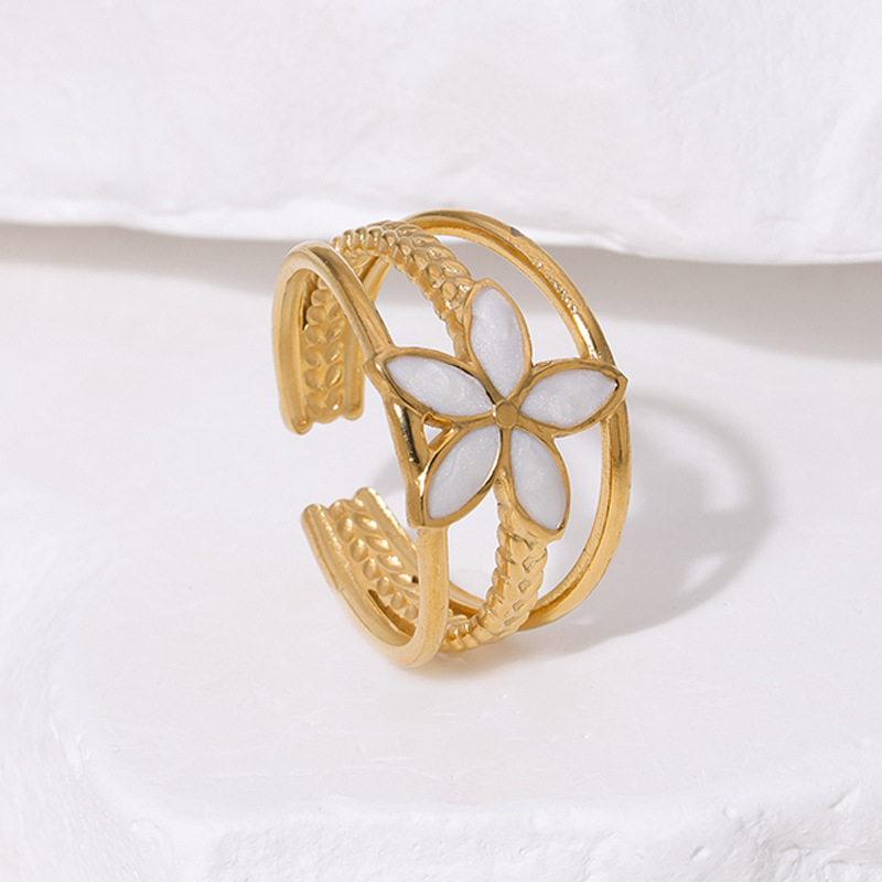 Δαχτυλίδια ηλεκτρολυτικής επιμετάλλωσης από ανοξείδωτο ατσάλι με ανοιχτό δαχτυλίδι, μινιμαλιστικό λουλούδι