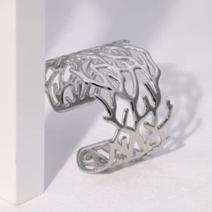 Εξαιρετικό vintage ακανόνιστο βραχιόλι ευρείας έκδοσης προσωπικότητα υπερβολικό Ig από ανοξείδωτο ατσάλι ασημί