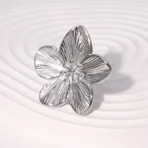 Κομψό δαχτυλίδι vintage στυλ λουλούδι από ανοξείδωτο ατσάλι 18Κ ανοιχτό ασημί