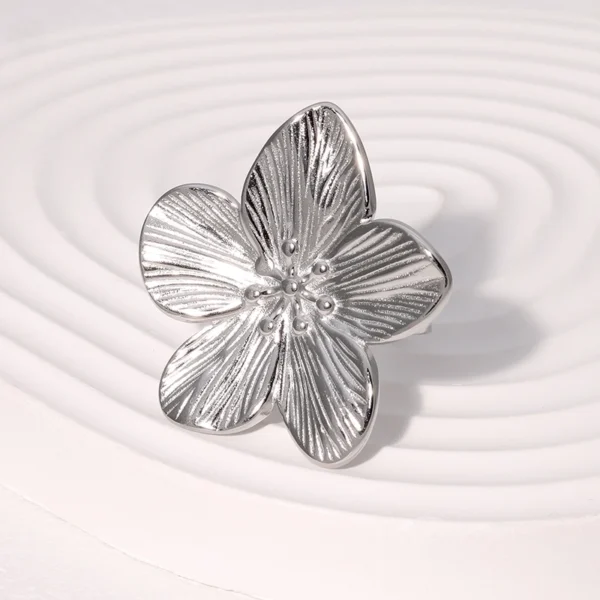 Κομψό δαχτυλίδι vintage στυλ λουλούδι από ανοξείδωτο ατσάλι 18Κ ανοιχτό ασημί