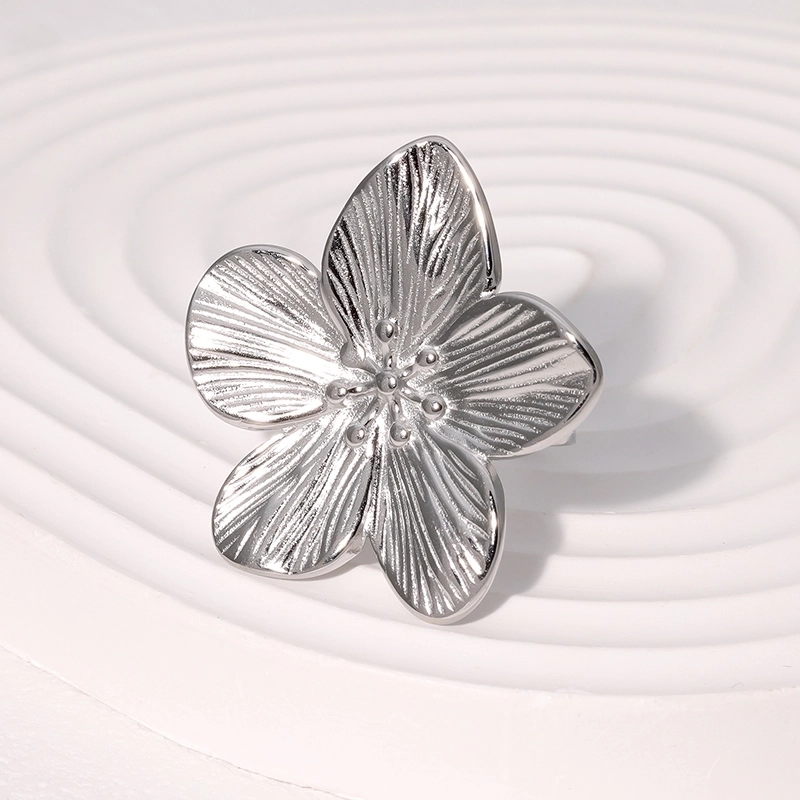 Κομψά vintage στυλ λουλούδι 304 από ανοξείδωτο ατσάλι 18 καρατίων επιχρυσωμένα ανοιχτά δαχτυλίδια2