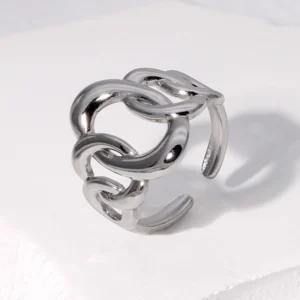 Μινιμαλιστικό οβάλ μονόχρωμο δαχτυλίδι από ανοξείδωτο ατσάλι ασημί με άνοιγμα