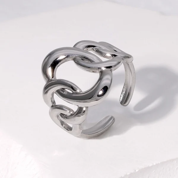 Μινιμαλιστικό οβάλ μονόχρωμο δαχτυλίδι από ανοξείδωτο ατσάλι ασημί με άνοιγμα