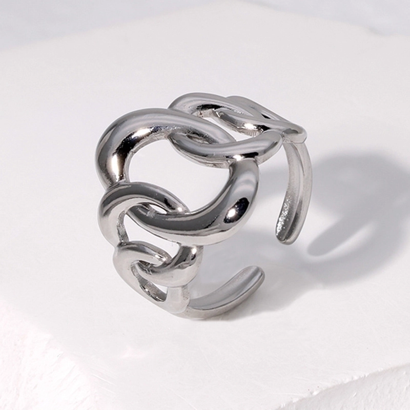 Μινιμαλιστικό οβάλ μονόχρωμο δαχτυλίδι από ανοξείδωτο ατσάλι 304, επιχρυσωμένο με κοίλο άνοιγμα, 18 καρατίων3