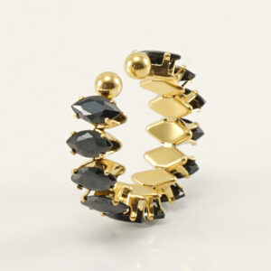 Μόδα-Horse-Eye από ανοξείδωτο ατσάλι με ένθετο ζιργκόν ανοιχτό δαχτυλίδι