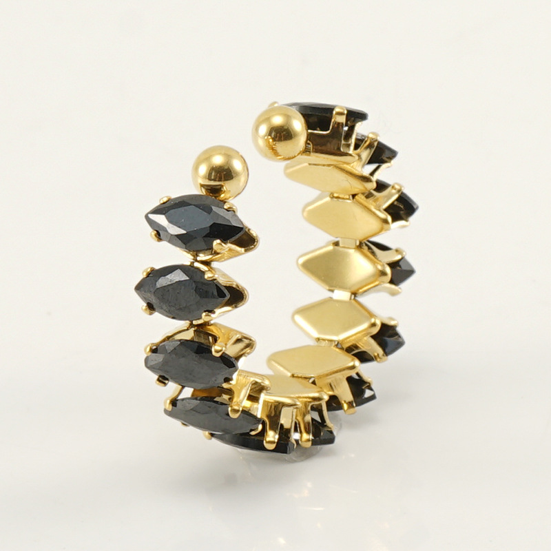 Μόδα Horse Eye από τιτάνιο με επένδυση από ατσάλι με ένθετο ζιργκόν ανοιχτό δαχτυλίδι