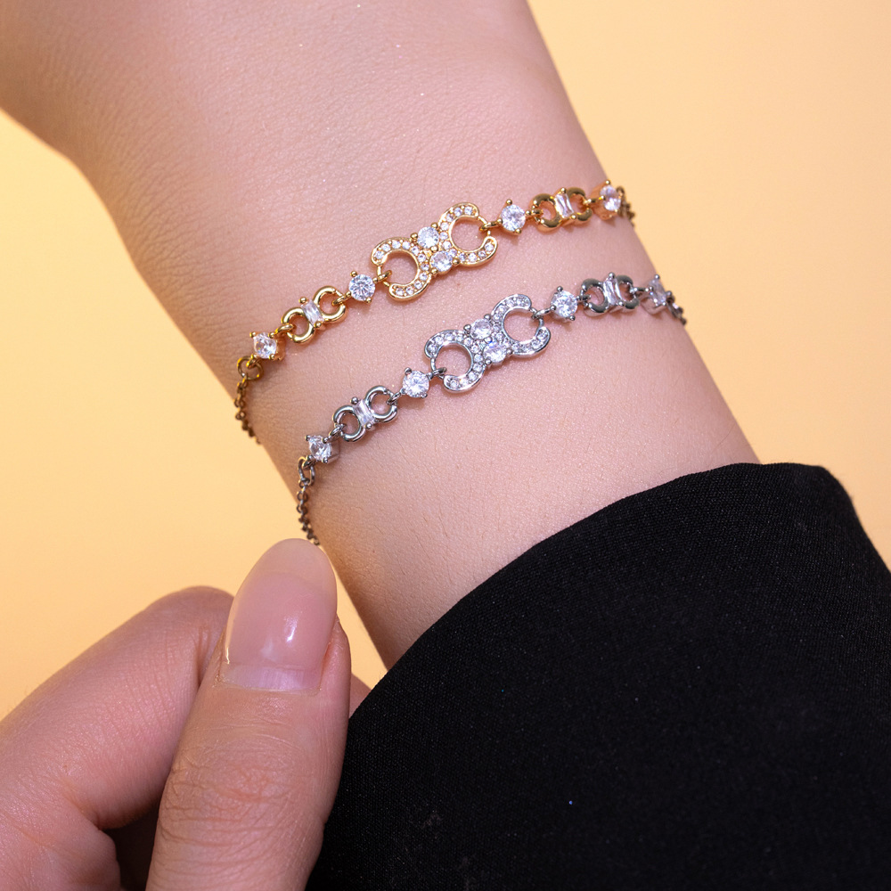Μόδα Πραγματικό Επιχρυσωμένο High-end Arc De Triomphe Διπλό Γ Βραχιόλι Ζιργκόν Niche Design Εξαιρετικό