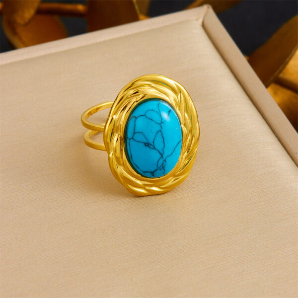 Μόδα Ρετρό Υψηλής Ποιότητας Ρυθμιζόμενο Ανοιχτό Οβάλ Ένθετο Δαχτυλίδι από Ανοξείδωτο Ατσάλι σε Μπλε Τυρκουάζ πέτρα