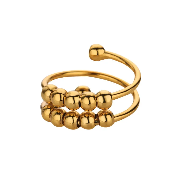 Anxiety_Fidget_Ring_Copper_Spinner_Open_Adjustable_Spiral_Movable_Beads_Minimalist_Anti_Stress_Relief_Jewelry_Item_Style_Spiral_Multi-layer_10_Beads,Color_JZ7118G_Gold