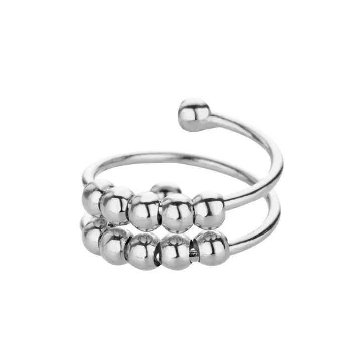Anxiety_Fidget_Ring_Copper_Spinner_Open_Adjustable_Spiral_Movable_Beads_Minimalist_Anti_Stress_Relief_Jewelry_Item_Style_Spiral_Multi-layer_10_Beads,Color_JZ7118P_Silver