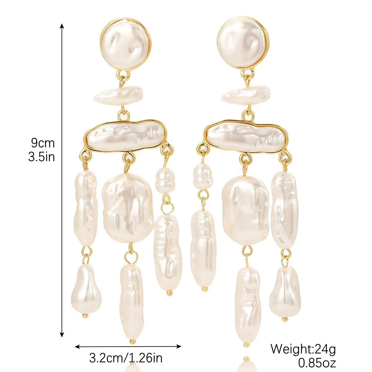 Artificial_Baroque_Pearl_Dangle_Earrings_For_Women_Vintage_Gold_Plated_Alloy_With_Stainless_Steel_Earring_Post_Colorful_Crystal_Item_Style_E2308-23_Triple_Caterpillar