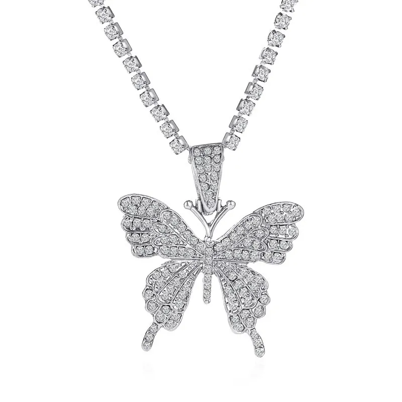 Butterfly_Pendant_Necklace_Rhinestone_Tennis_Cuban_Chain_Alloy_Hip_Hop_Layered_Choker_Jewelry_Women_Item_Style_Silver_Large_Butterfly_Pendant_Style