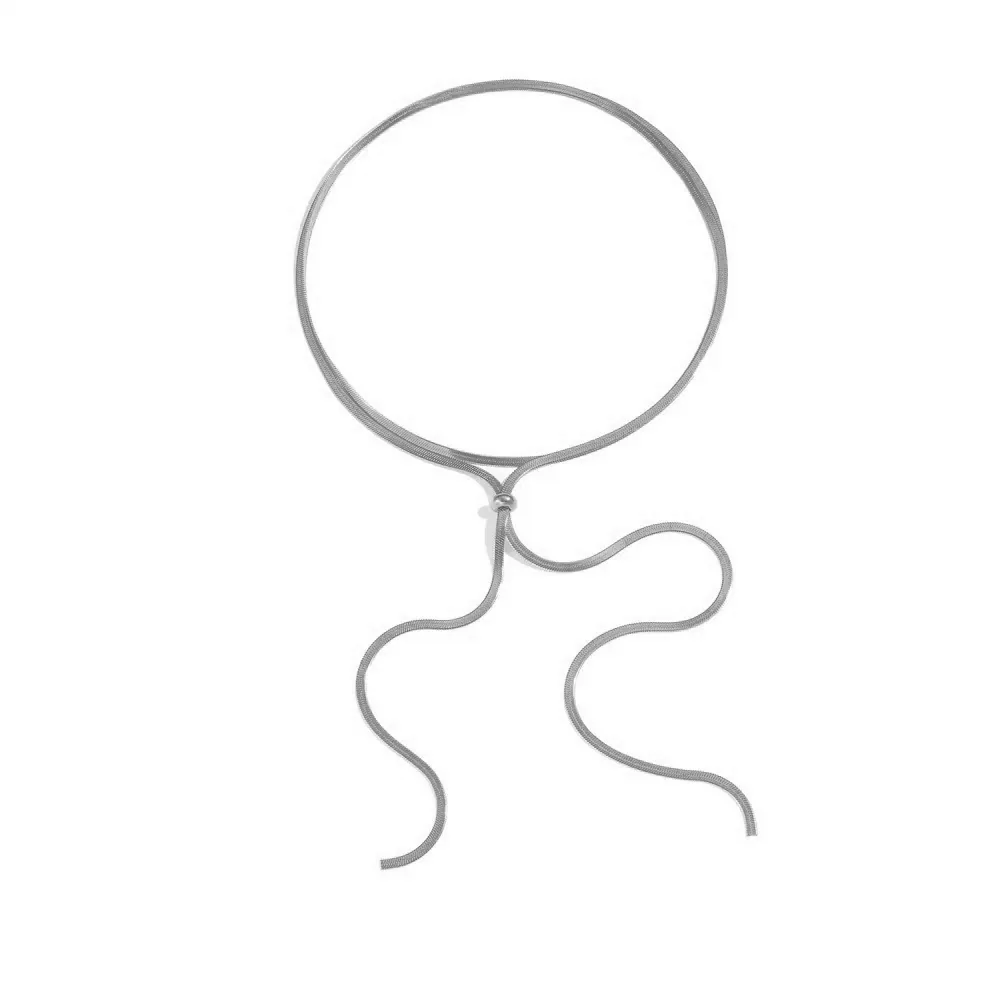 Minimalist_Flat_Snake_Chain_Necklace_Stainless_Steel_Adjustable_Slider_Bead_Y-Shape_Elegant_Necktie_Jewelry_For_Women_Color_Silver_Steel_(C213)