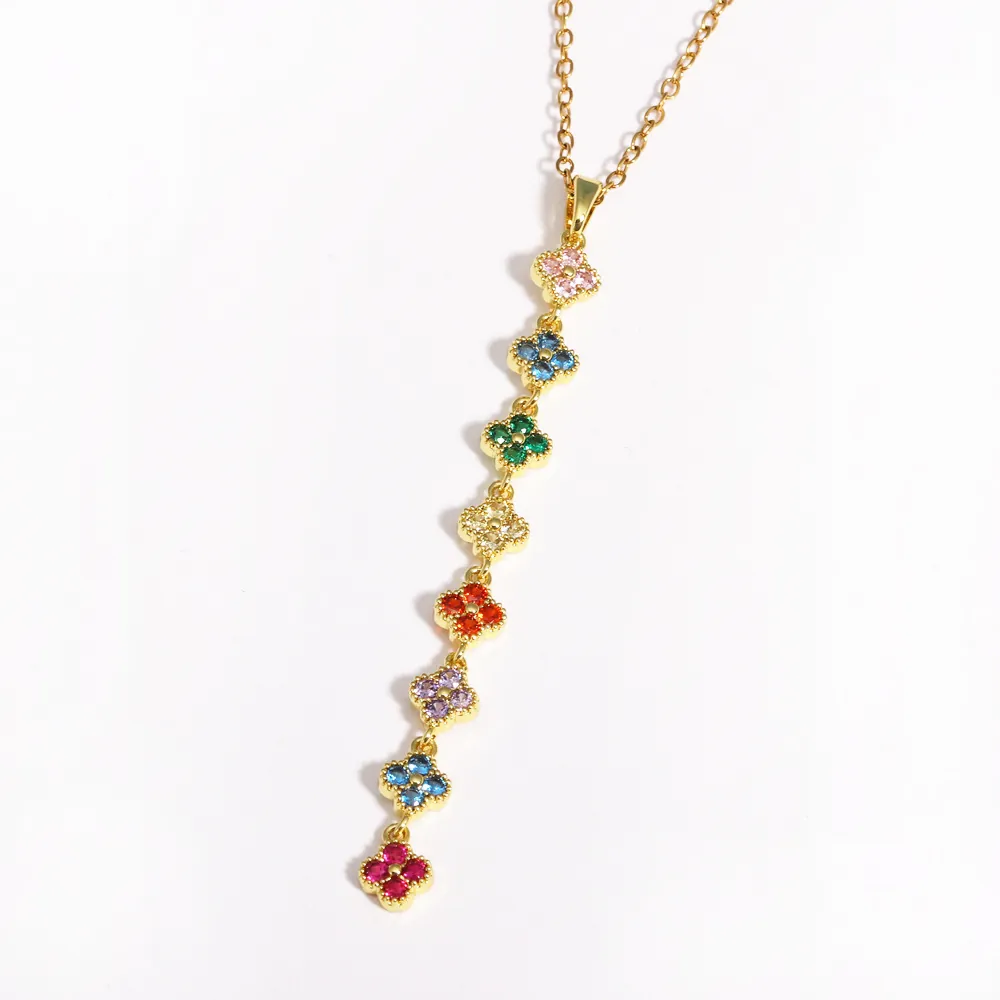 Multi_Color_Clover_Pendant_Necklace_Stainless_Steel_With_Zircon_Zirconia_Flower_Elegant_Sweet_Jewelry_For_Women_Color_Gold