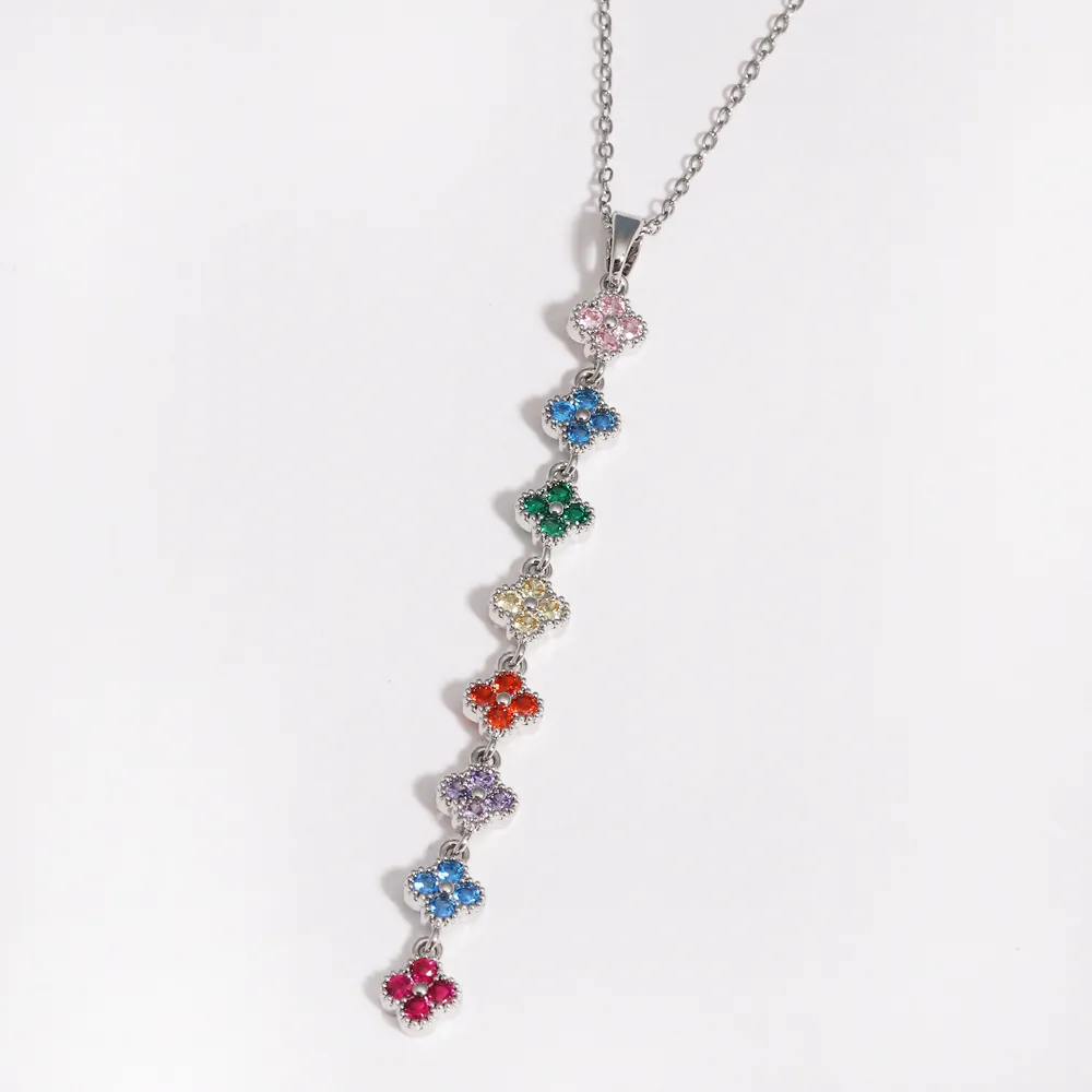 Multi_Color_Clover_Pendant_Necklace_Stainless_Steel_With_Zircon_Zirconia_Flower_Elegant_Sweet_Jewelry_For_Women_Color_Silver