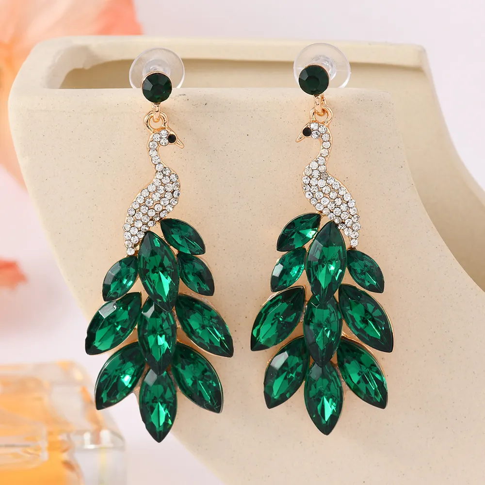 Peacock_Shape_Drop_Dangle_Earrings_Alloy_Rhinestone_Crystal_Glass_Acrylic_Women_With_Stainless_Steel_Earring_Post_Color_Green_(Acrylic)