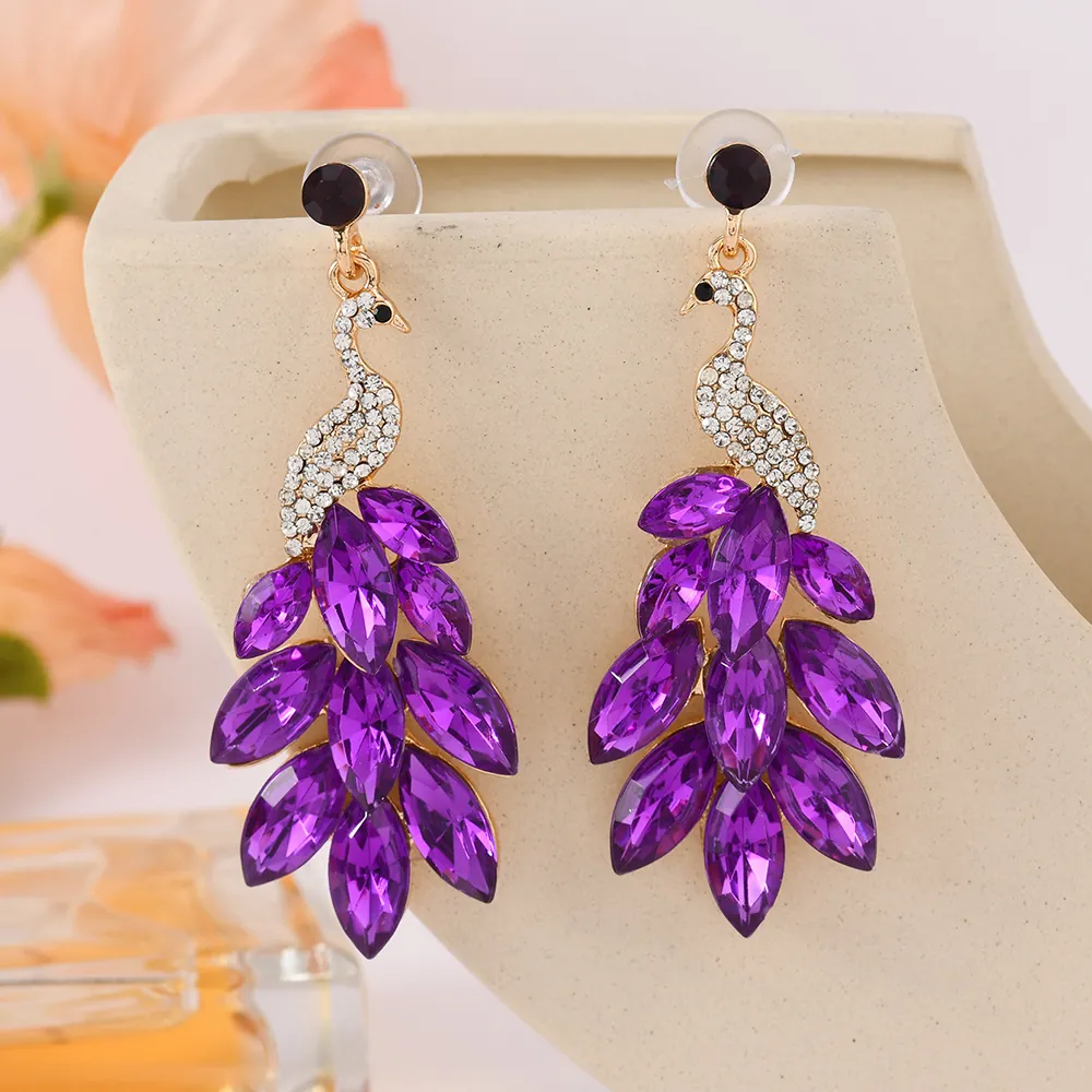 Peacock_Shape_Drop_Dangle_Earrings_Alloy_Rhinestone_Crystal_Glass_Acrylic_Women_With_Stainless_Steel_Earring_Post_Color_Purple_(Acrylic)