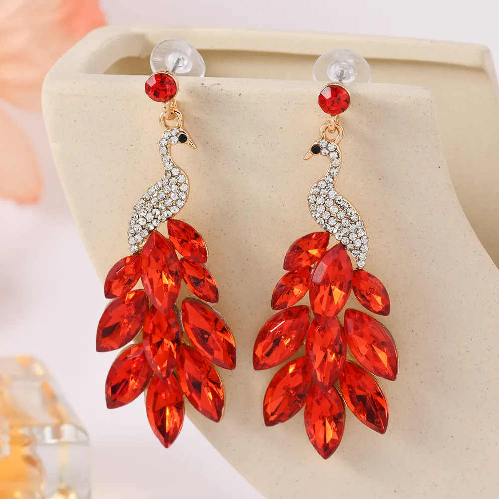 Peacock_Shape_Drop_Dangle_Earrings_Alloy_Rhinestone_Crystal_Glass_Acrylic_Women_With_Stainless_Steel_Earring_Post_Color_Red_(Acrylic)