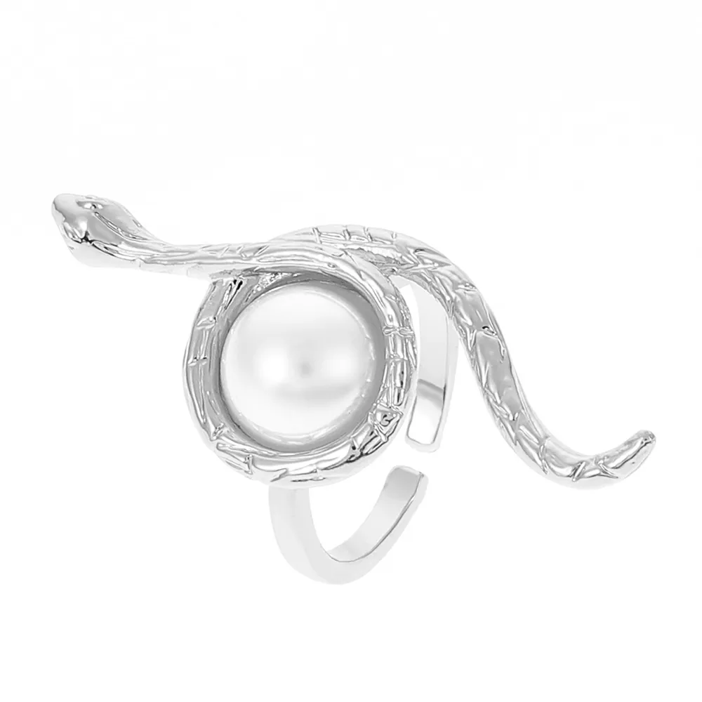 Snake_Ring_Alloy_Faux_Artificial_Pearl_Wrap_Adjustable_Open_Finger_Band_Retro_Fashion_Jewelry_For_Women_Item_Style_Snake_Artificial_Pearl_Open_Ring,Color_Silver