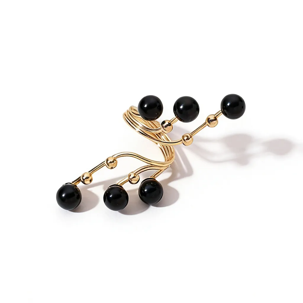 Trendy_Alloy_Multi-layer_Spiral_Branch_Statement_Ring_With_Faux_Artificial_Pearl_Fashion_Geometric_Exaggerated_Jewelry_For_Women_Size_One_Size,Color_Black