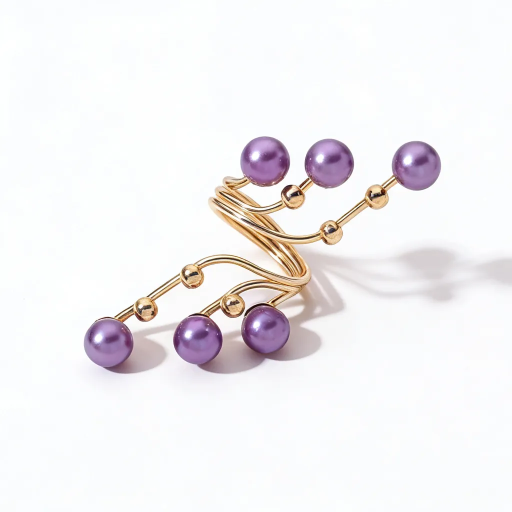 Trendy_Alloy_Multi-layer_Spiral_Branch_Statement_Ring_With_Faux_Artificial_Pearl_Fashion_Geometric_Exaggerated_Jewelry_For_Women_Size_One_Size,Color_Purple