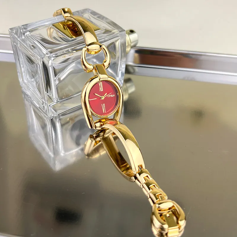 Women_Bracelet_Watch_Retro_Alloy_Horsebit_Bangle_Fashion_Quartz_Wristwatch_Luxury_Style_Roman_Numerals_Jewelry_Elegant_Color_Gold_Case_Red_Dial